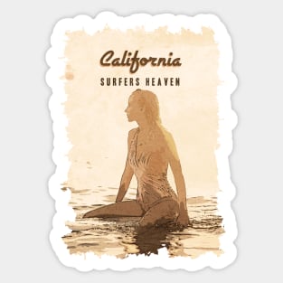 California ✪ Surfers Heaven ✪ Vintage Retro art style poster ✔ Sticker